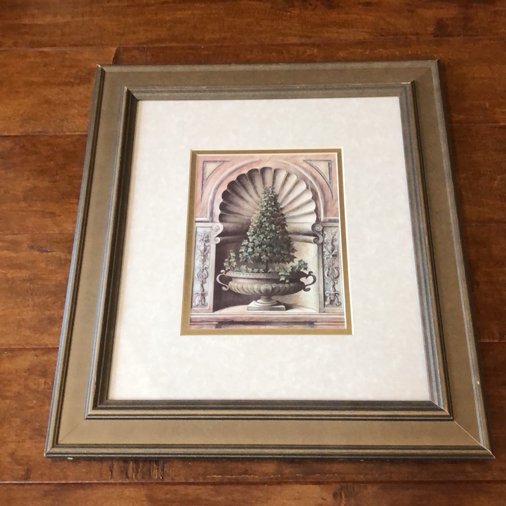 Vintage Framed Green Topiary Alcove Matted Print